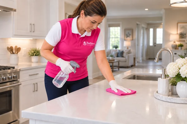 Cleaner wiping a kitchen counter